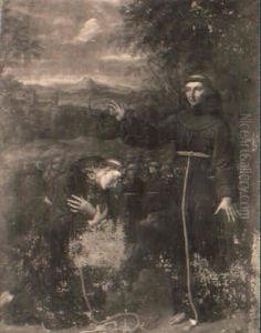 Saint Francis Of Assisi Blessing A Monk by Benedetto Gennari the Elder