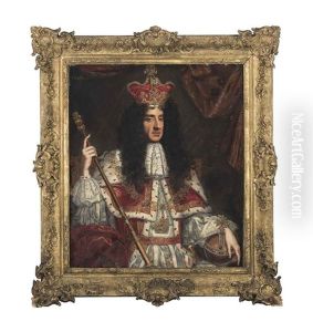 Portrait Of King Charles Ii (1630-1685), Half-length, In Coronation Robes Holding An Orb And Scepter by Benedetto Gennari the Younger