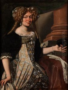 Bildnis Einer Adligen Dame Mit Perlenkette Und Einer Maske In Der Hand by Benedetto Gennari the Younger