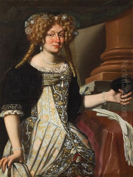 Bildnis Einer Adeligen Dame Mit Einem Perlenkollier, Perlenarmbandern Und Juwelengeschmucktem Haar - view 1