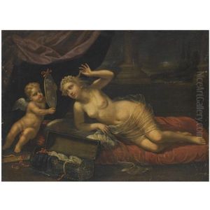 Venus At Her Toilet Accompanied By Cupid by Benedetto Gennari the Younger