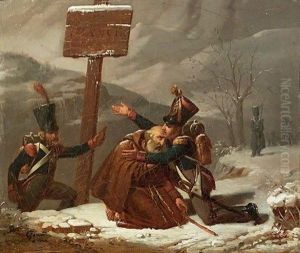 Soldats De L'empire Secourant Un Moine by Michel Philebert Genod