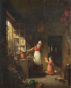 Scene De Cuisine Avec Mere Et Enfant Pres D'une Fenetre Ouverte by Michel Philebert Genod
