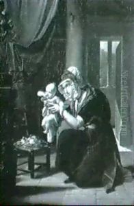 Mutter Mit Kind, Vor Einer Madonnenstatus Kniend by Michel Philebert Genod