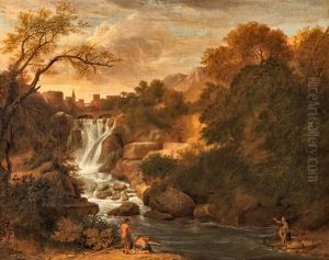 View Of The Waterfalls At Tivoli Near Rome by Abraham Genoels
