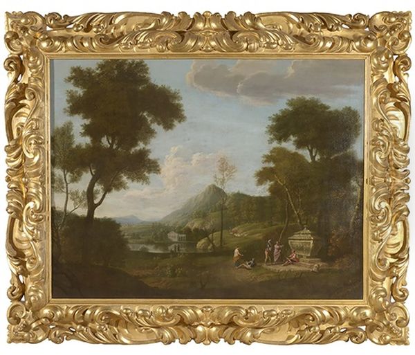 Paysage Anime Aupres D"un Sarcophage Antique - view 1