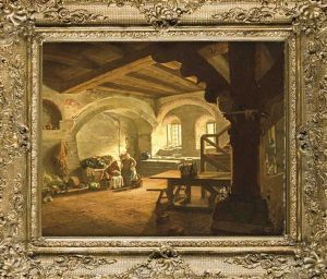 Interieur Eines Kellergewolbes Mit Personenstaffage