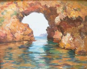 Water Flowing Under Arch-form Rock Formation by Lillian M. Genth