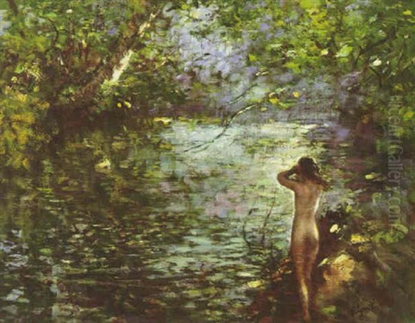 Nude Bather By The Stream by Lillian M. Genth