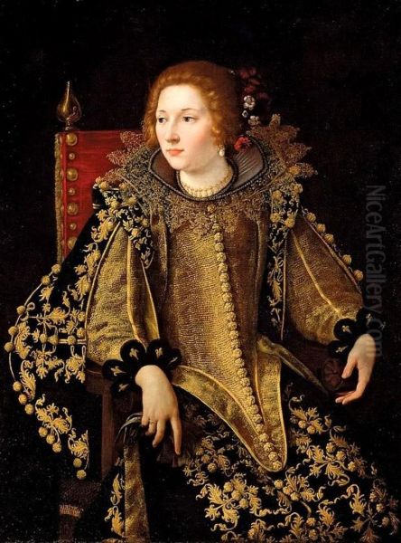 Portrait Of A Lady, Dressed In A Gold-embroidered Elaborated Costume - view 1
