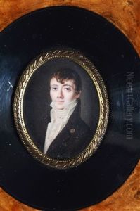 Jeune Homme Coiffe De Meches, En Costume Marron Empire A Haut Col Et Boutons Dores