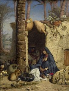 In Der Oase: Ein Beduinenpaar Am Eingang Ihres Lehmbaus by Wilhelm (Karl) Gentz