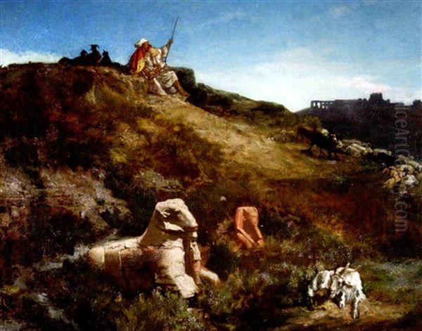 Rastender Orientalischer Ziegenhirte Auf Einer Bergkuppe - view 1