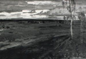 Weite Abendlandschaft Mit Birken by Berthold Genzmer