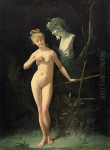Nymphe Vor Der Buste Eines Fauns. 1877. Ol A Nymph Before The Bust Of A Faun