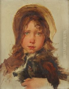 Petite Fille Et Son Chien by Henry Jules Jean Geoffroy