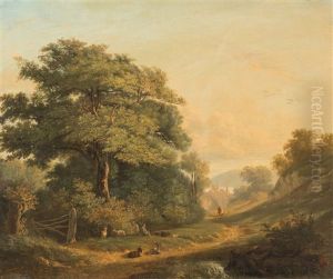 Blick Von Einer Anhohe, Durch Eine Waldschneise, Auf Die Kirchturme Einer Stadt by Jean Philippe George-Julliard