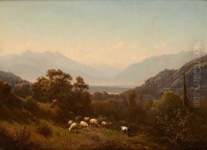 Troupeau De Moutons Dans Un Paysage Alpestre by Jean Philippe George-Julliard