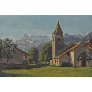 Dorfansicht Vor Den Dents Du Midi by Jean Philippe George-Julliard