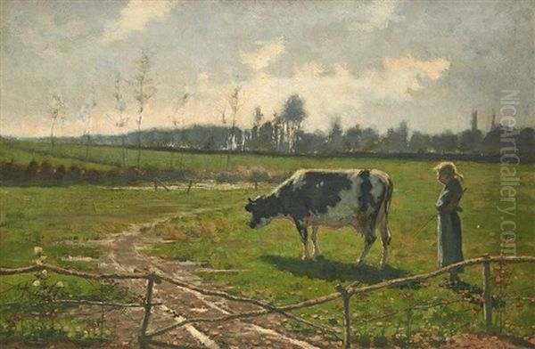 Jeune Vachere Au Coucher Du Soleil - view 1