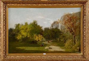 Vachere Et Son Troupeau Dans Une Clairiere by Jean Philippe George-Julliard