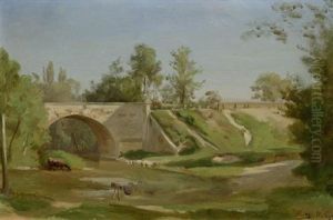 Flusslandschaft Mit Einer Brucke Flusslandschaft Mit Einer Brucke