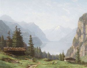 Hirte Und Vieh Oberhalb Des Viewaldstattersees (+ Urnersee Mit Blick Auf Den Urirotstock; Pair)