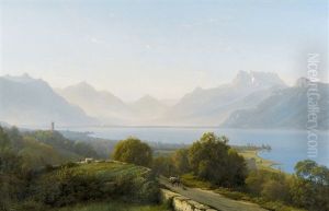 Vue De Vevey Et Les Dents Du Midi Au Soleil Couchant
