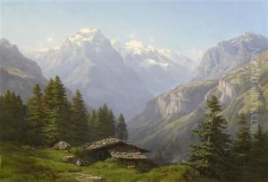 Alphutte In Den Schweizer Bergen by Jean Philippe George-Julliard