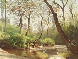Herbstliche Flusspartie Mit Bewaldetem Ufer by Jean Philippe George-Julliard