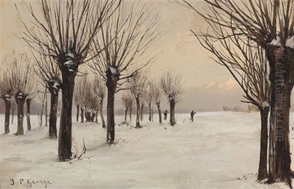 Winterlandschaft Mit Weiden Und Spaziergangern - view 1