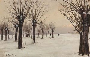 Winterlandschaft Mit Weiden Und Spaziergangern