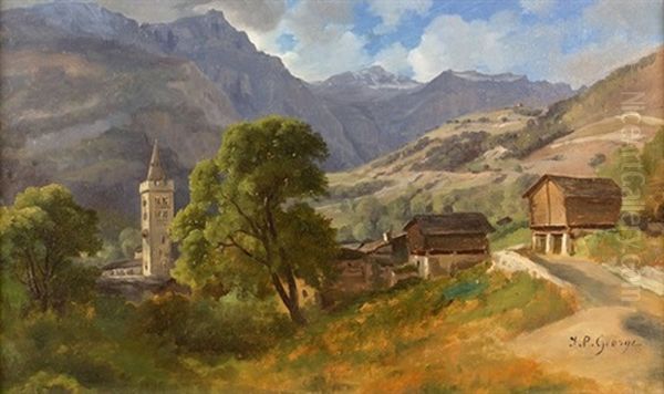 Walliser Landschaft Mit Der Kirche Von Leuk - view 1