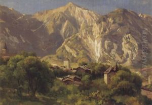 Stadtchen In Gebirgstal by Jean Philippe George-Julliard
