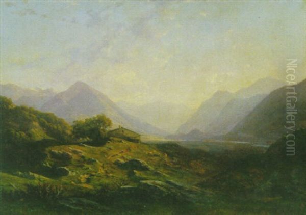 Alpenlandschaft Mit Gehoft Und Weidendem Vieh - view 1
