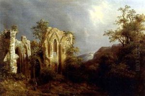 Baumbestandene Landschaft Mit Kirchenruine Baumbestandene Landschaft Mit Kirchenruine