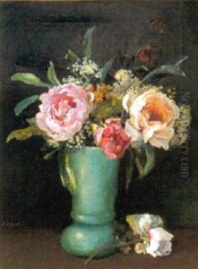 Bouquet Au Vase Turquoise by Jean Louis Georges