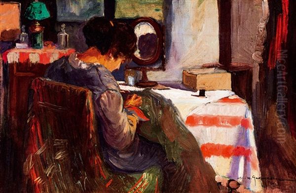 Lady Embroidering - view 1