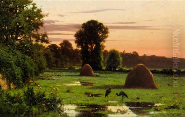 Flamants Roses Et Meules Au Petit Matin - view 1