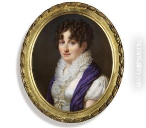 A Young Lady, In White Dress With Frilled Collar, Ribbon Tied At Waist, Mauve Shawl Draped Over Her Shoulder...