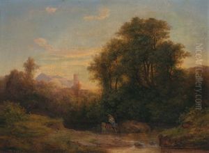 Romantische Landschaft Mit Badenden Nymphen