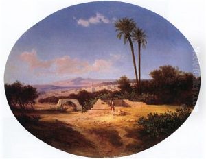 Orientalische Landschaft Mit Wassertragerin