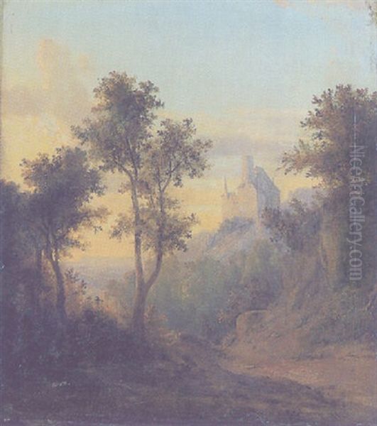 Weitere Landschaft, Rechts Auf Einem Hugel Burganlage - view 1
