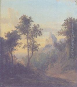 Weitere Landschaft, Rechts Auf Einem Hugel Burganlage