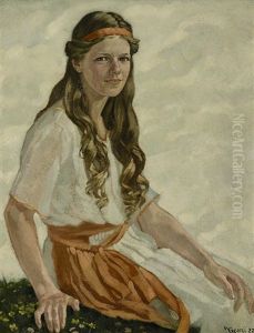 Portrait Einer Jungen Frau In Weisem Kleid by Walter Georgi