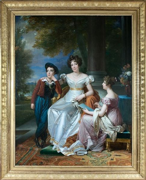 Portrait De Zoe Victoire Talon, Comtesse Baschi Du Cayla Et Ses Enfants, Valentine Et Ugolin, Sur La Terrasse Du Chateau De Saint-ouen - view 1