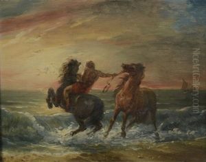 Chevaux Effrayes Par Les Vagues