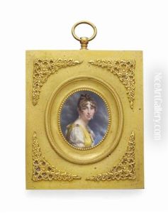 Hortense De Beauharnais (1783-1837), Queen Of Holland, In Yellow Dress Gathered At Shoulder With Diamond And Sapphire-set Brooch Over White Silk Dress... by Francois Pascal Simon Gerard