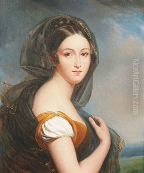 Portrait De Jeune Femme Sur Fond De Paysage - view 1