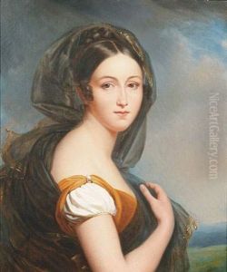 Portrait De Jeune Femme Sur Fond De Paysage by Francois Pascal Simon Gerard